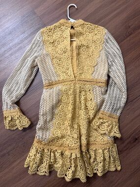 Yellow Crochet Lace Mini Dress